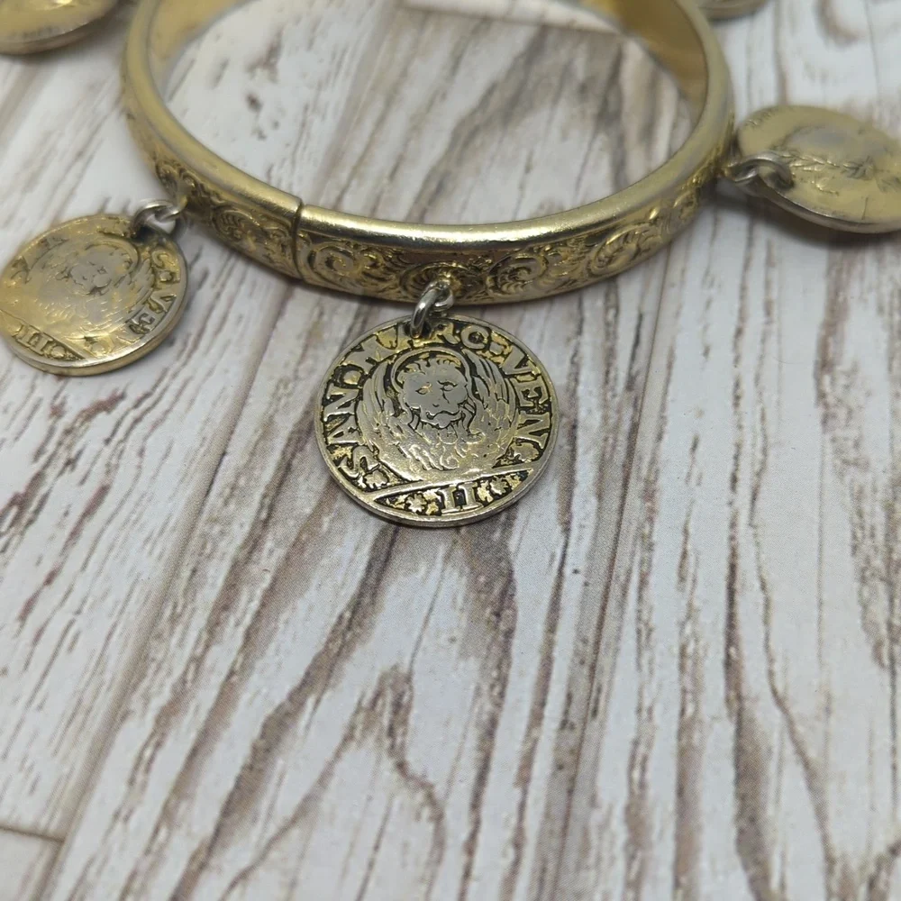 Whiting and Davis Vintage Coin Hinged Bracelet - Picture 7 of 12